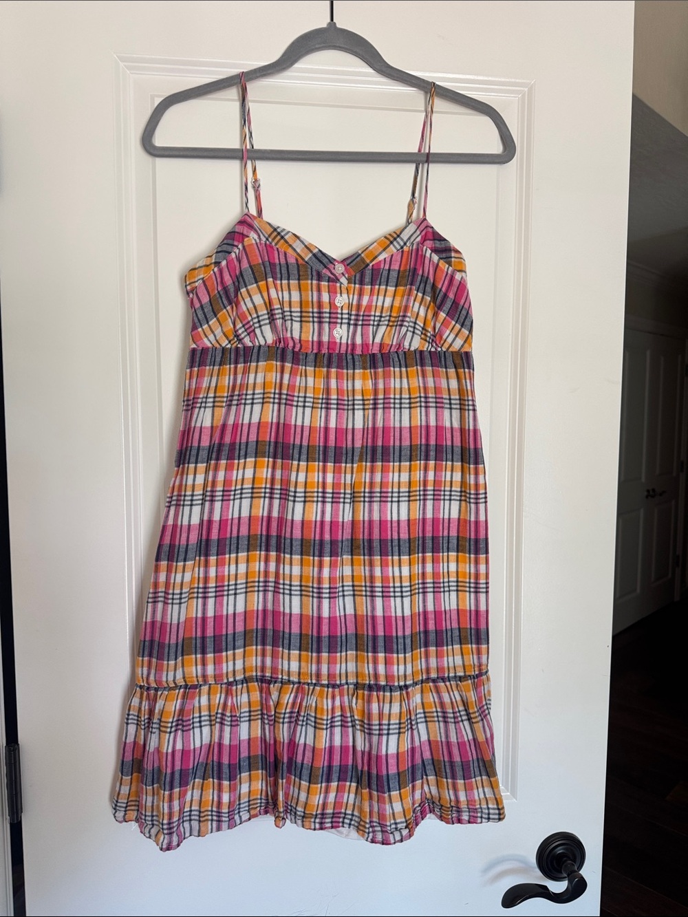 Old Navy Pink, Orange and Blue Plaid Spaghetti Strap Dress